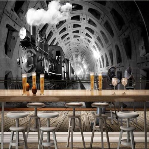 Dropshipping Colomac Wallpaper Black And White Europe America Retro Tunnel Locomotive Mural Wallpaper Papier Peint Home Decor