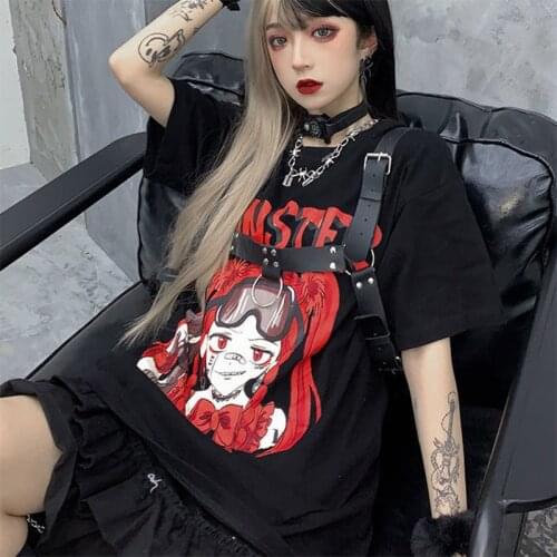 Women‘s T Shirt Hip Hop Streetwear Japanese Cartoon Mischief Women Girl Tshirt Harajuku T-shirt Anime Cotton Gothic Tees Top
