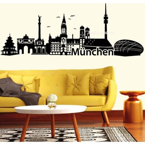City Skyline Munich Wall Art Sticker City Silhouette Vinyl Wall Decal For Bedroom Bathroom Home Decor Munich Mural Posters LL889