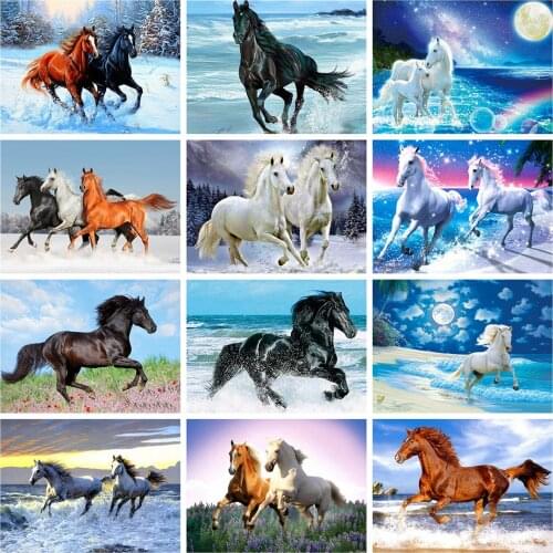 Huacan Diamond Painting Kits Horse Full Drill Square Diamond Embroidery Cross Stitch Animal Handicraft Wall Art Decoration