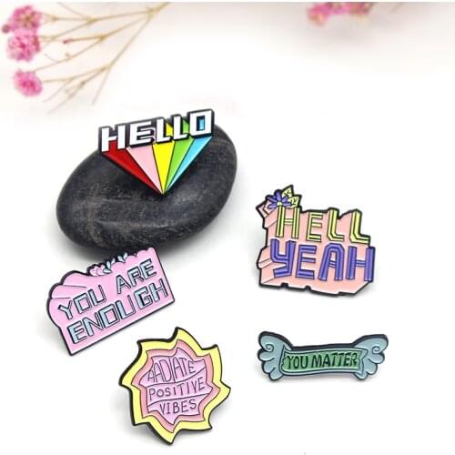 Colorful works and expressions for everyday use Icon Enamel Pin Brooches Hello rainbow you matter Lapel Pin Punk Badge