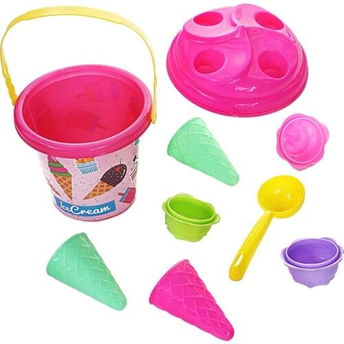 Summer Beach Sand Toys Bucket Pail with Ice Cream Molds Sand Sandpit Play