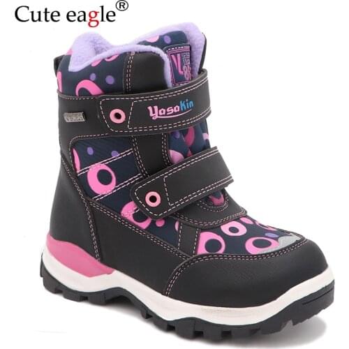 Cute eagle Winter Girls Boots Warm Wool School Outdoor Cute Baby Zipper Boots Plush Rubber Winter Snow Boots Girls EU Size 27-32