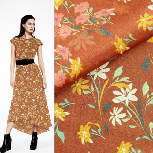 Mini floral design on brown background pure silk organza gauze fabric,SOZ151