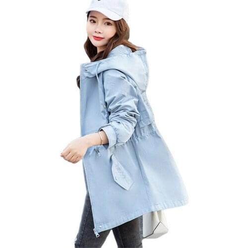 Fashion Windbreaker Female New Spring Autumn Clothes Long-sleeved Hooded Student Outerwear Casual Large size Simple Trench Coat