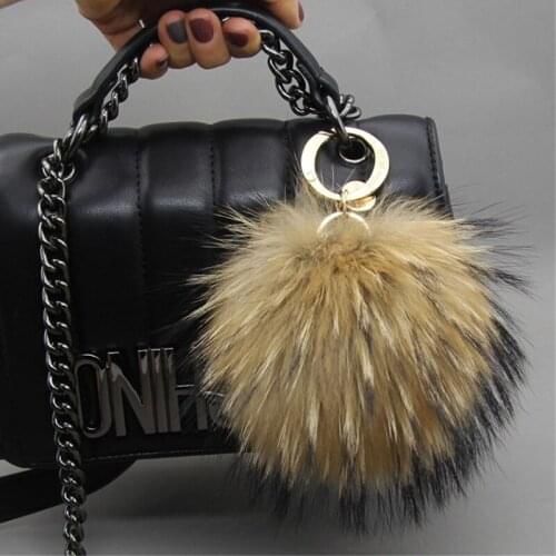 Fashion High-eng Genuine Raccoon Fur Pom Pom Bag Bugs Charm Keychain Plush Car Pendant Pom Pom Bag Key Chain