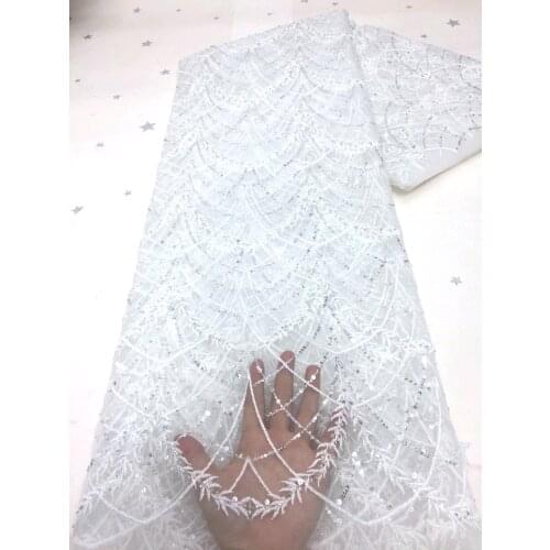 New Tube Beads African Lace Fabric 2021 High Quality Sequins French Tulle Nigerian Lace Fabrics for Wedding Dress 5 Yards D4526