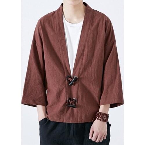 2021 New Traditional Chinese Clothing For Men Linen Hanfu Men Top Tang Suit Kung Fu Clothes Kimono Cardigan Men Coat 5Xl KK3393
