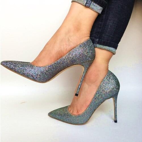 2019 New Fashion free shipping Glitter Sequins Poined Toes Stiletto Heel high heel shoe pump HIGH-HEELED SHOES dress shoe