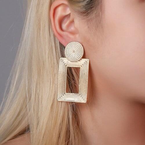 New Big Earrings Exaggerated Geometric Rectangular Drop Earrings For Women Metal Earing Cool Geometric Pattern Earings Jewelry