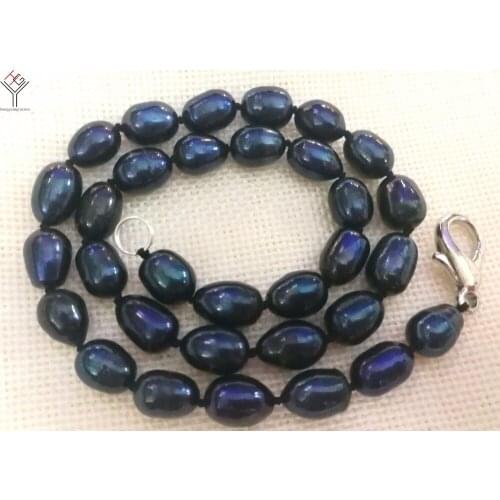 Women fashion Jewelry 8x9mm black colors natural pearl necklace oval pearl beads freshwater cultured pearl 17'' 42cm