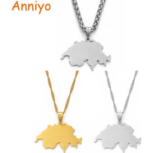 Anniyo Switzerland Map Pendant Necklaces for Women,Suisse Svizzera Svizra Schweizerische Swiss Maps Jewelry Gifts #101721