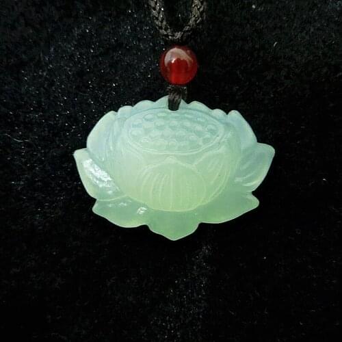 Natural Jade lotus Pendant Jadeite Necklace Charm Jewellery Sweater chain Fashion Accessories Hand-Carved Luck Amulet Gifts