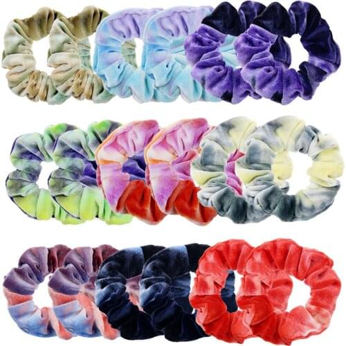 2020 New Rainbow Soft Velvet Scrunchies Tie-dye Hair Ring Rubber Band Elastic Hair Bands Rope Ties Women Girl Hair Accessories