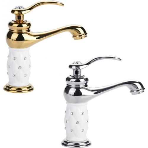 Single Handle Mixer Tap Solid Brass Mixer Tap Cold/Hot Water Faucet with Rhinestone Ornaments for Basin Sink