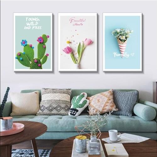 Modern Small Fresh Flowers, Tulip Canvas Painting, Secret Garden Powder, Plant Cactus Poster, Printing, Canvas Waterproof