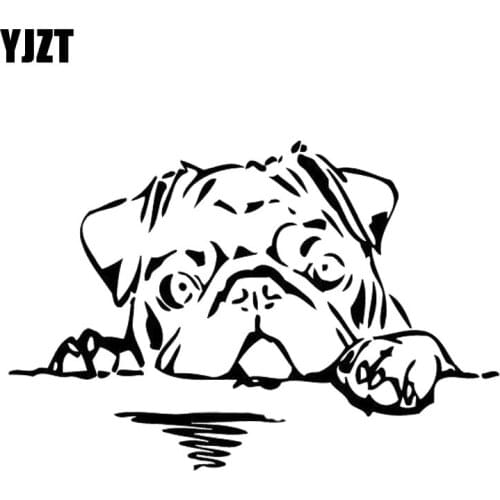 YJZT 15CM*10CM Pug Dog Decal Vinyl Car Sticker Animal Bread Cute Puppy Big Large Black/Silver C10-00262