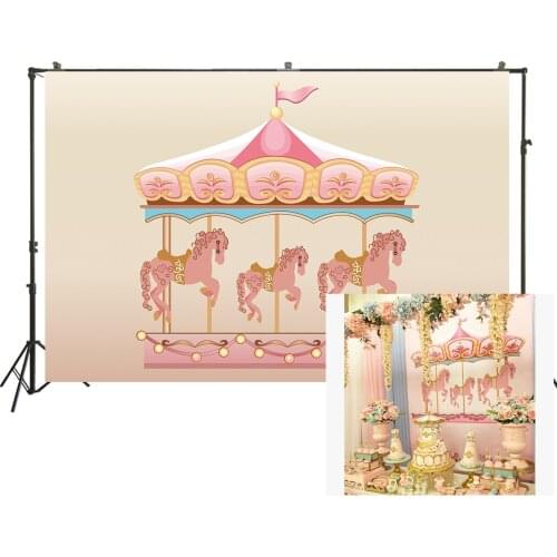 Carrousel Backdrops Princess Girls Birthday Party Banners Photography Background Cake Table Posters Scene Setter Wall Decoration