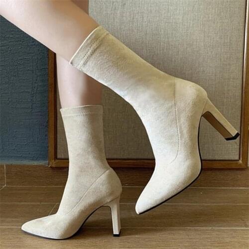 Big Size 42 elasticity Suede High Heel Shoes for Woman Boots Pointed Toe High Quality Boots Spring Autumn Shoes Woman High Heels