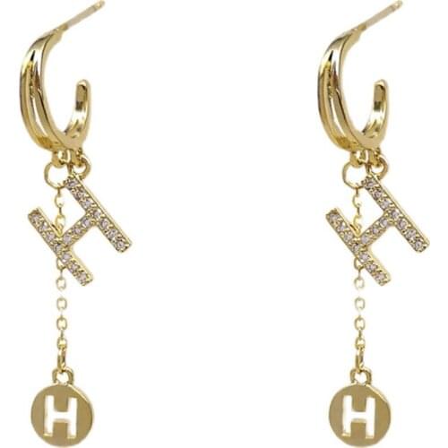 POTCET Korea 2021 Fashion Trend Womens Letter H Earrings Retro Earrings Simple Earrings Geometric Trend Jewelry Free Shipping