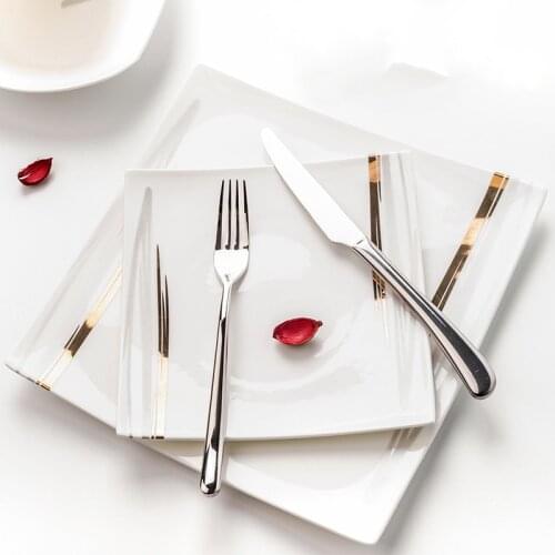 10 Inch Square Ceramic Dinner Plate Nordic Household Dinner Plate Bone China Western Tableware Set Steak Plate 250ml Coffee Cup