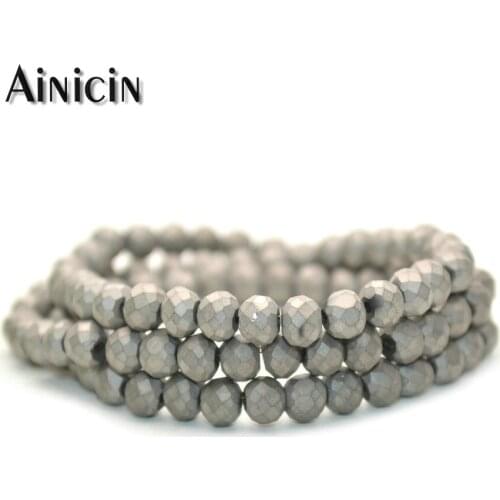10 Strands 4x6mm Faceted & Matt Glass Beads Gray Color DIY Jewelry Making Spacer Beads For Bracelet Necklace
