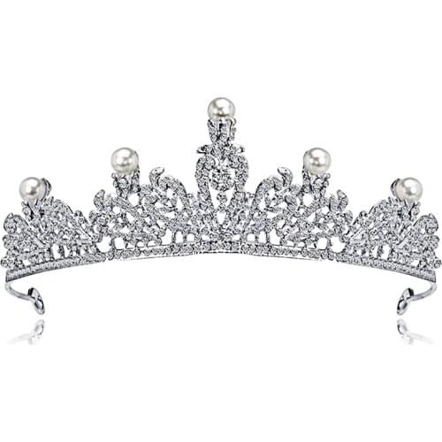 10 PCS /Lot Fashion Elegant Wedding Crown for Bridal Headpiece Clear Color Crystal Pearl Bride Tiara Wedding Hair Accessories