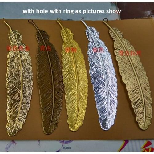 10pcs 110*24mm Alloy Feather Bookmark with hole ring Charms/Pendant Copper 7 colors for choose DIY Handmade Jewelry Finding