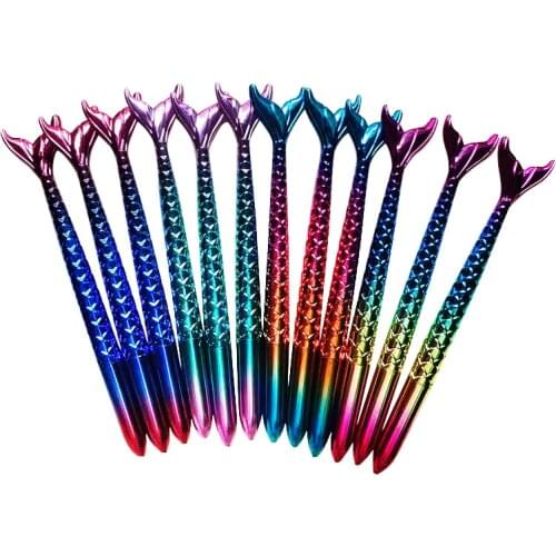 12Pcs Set Cute Mermaid Ballpoint Pen 1.0mm Blue Ink Signature Ball Pen Office School Student Writing Handle Kawaii Stationery
