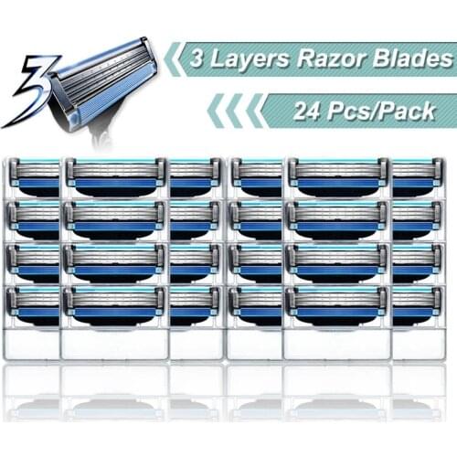 24pcs Men Shaving Razor Cartridges Suitable with Mache3 for Hair Removal Razor Blades