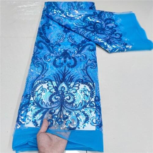 Sequined African French Mesh Net Lace Fabric For India Evening Party Dress Fabrics Nigeria Sequins Voile Lace YYN131