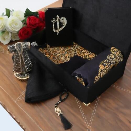 Velvet Box Coffee, Prayer Rug, Quran, Shawl, Crystal Rosary Gift Set Set FREE SHİPPİNG