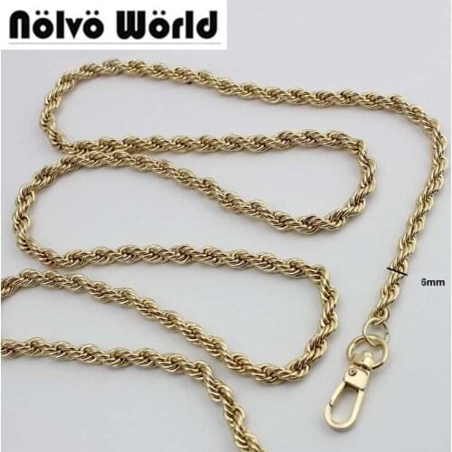 5pcs 100-130cm Alloy twist braid Chain 6mm Light gold color Small Roller metal chain for evening bags strap