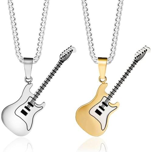 Trendy Link Chain Guitar Necklace For Men Punk Rock Music Jewelry Gift Stainless Steel Necklace Pendant Dropshipping