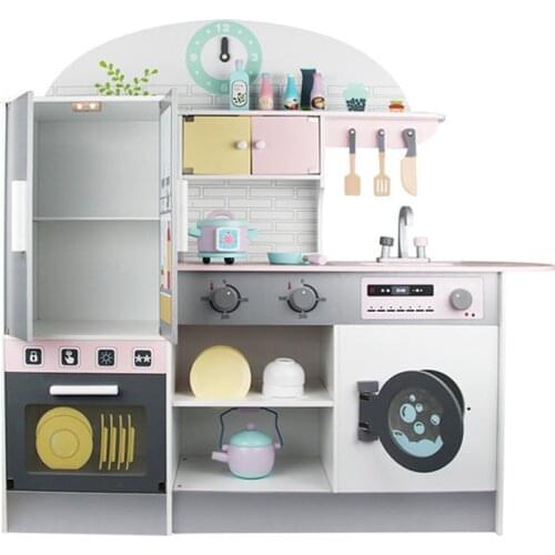 Childrens Kitchen Toy Simulation Wooden Large Simulation Cooking Game House Refrigerator Washing Machine Oven Kitchen Set Toy