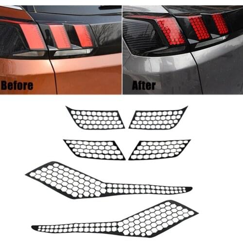 For Peugeot 3008 4008 5008 3008GT 2017-2019 Car Rear Tail Light Lamp Cover Honeycomb Stickers Protector Decoration Decal