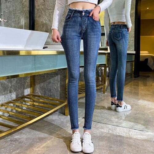 Elastic Skinny Jeans Woman Plus Size High Waist Pencil Pants Denim Tassel 2020 New Solid Wash Fashion Slim Jeans Black Stretch