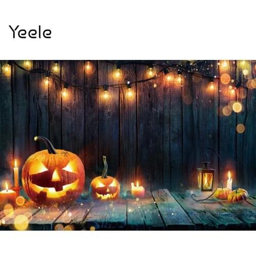 Yeele Photocall Halloween Background Pumpkin Lantern Light Wood Floor Photography Backdrop Vinyl Photo Studio Photophone