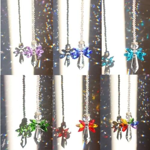 Angel Crystal Prisms Hanging Rainbow Chaser Lighting Accessories for Window Curtains Pendant Home Garden Car Lamp
