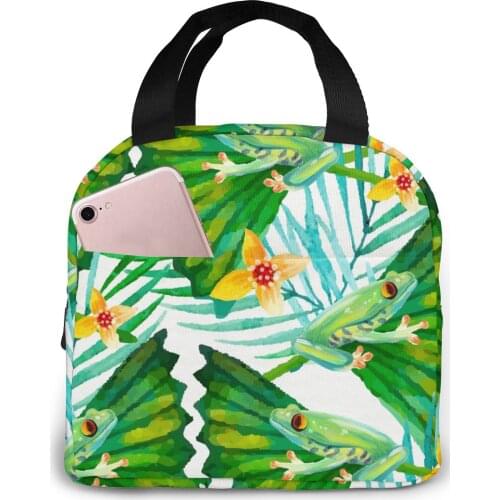 Insulated Lunch Bag Thermal Summer Flowers Frogs Tote Bags Cooler Picnic Food Lunch Box Bag For Kids Women Girls Men Children