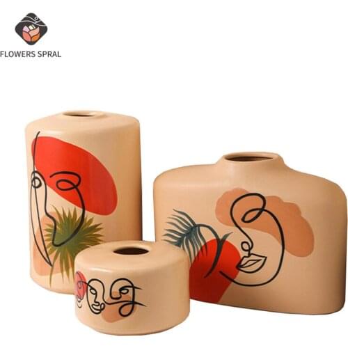 Nordic Painted Ceramic Vase Home Decoration Garden Balcony Porch Decoration Flower Arrangement Vase Art Abstract Decorative Vase