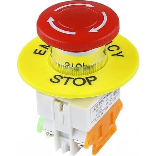 Red Mushroom Cap 1NO 1NC DPST Emergency Stop Push Button Switch AC 660V 10A Switch Equipment Lift Elevator Latching Self Lock
