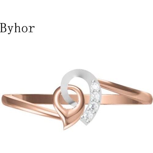 Byhor Solid 14K White+Rose Gold 0.03ct H/SI Natural Diamonds Fine Jewelry Trendy Wedding Band Diamond ring Women Prsten кольцo