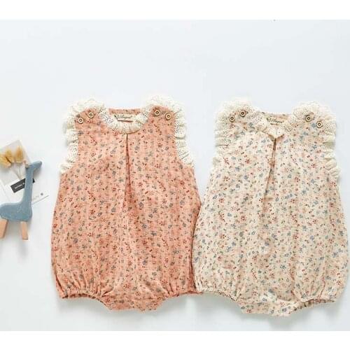 Summer Baby Girls Clothes Baby Bodysuit Floral Lace Sleeveless Triangle Jumpsuit Infant One-piece Outfits