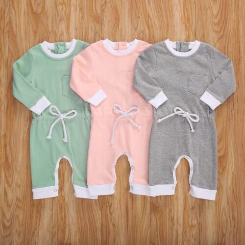 Infant Baby Girls Boys Romper Sleepwear Long Sleeve Drawstring Elastic Waist One Piece Ribbed Pullover Jumpsuit Pajamas