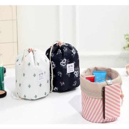 Cactus flamingo Flower Printing Barrel Shaped Makeup Cosmetic Bags Drawstring Travel Pouch Toiletry Bags LX8520