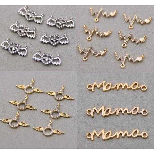 6pcs Crystal Heart-shaped wings Circle Butterfly Charm Connectors for Jewelry Making Bracelet Findings DIY Accessories