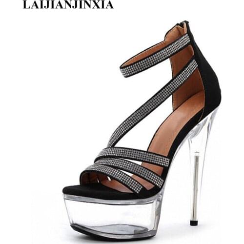 LAIJIANJINXIA New Women Sandal Ankle Strap Open Toe Women Summer 15CM High Heels Platform Sandal Woman Shoes Ladies Sandals