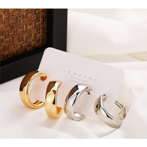 Metal C-Shaped Hoop Earrings for Women Simple Gold Silver Color Geometric Circle Drop Dangle Earings Party Club Jewelry