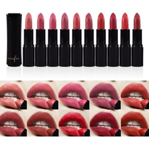 Minfei New 10 Color Matte Lipstick Velvet Nude Lip Stick Long Lasting Chili Tomato Color Batom Waterproof Makeup Cosmetics 2019